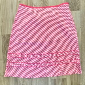 Ann‎ Taylor LOFT 10P Pink Gingham Grosgrain Ribbon Waist LINEN Skirt MINT COND.